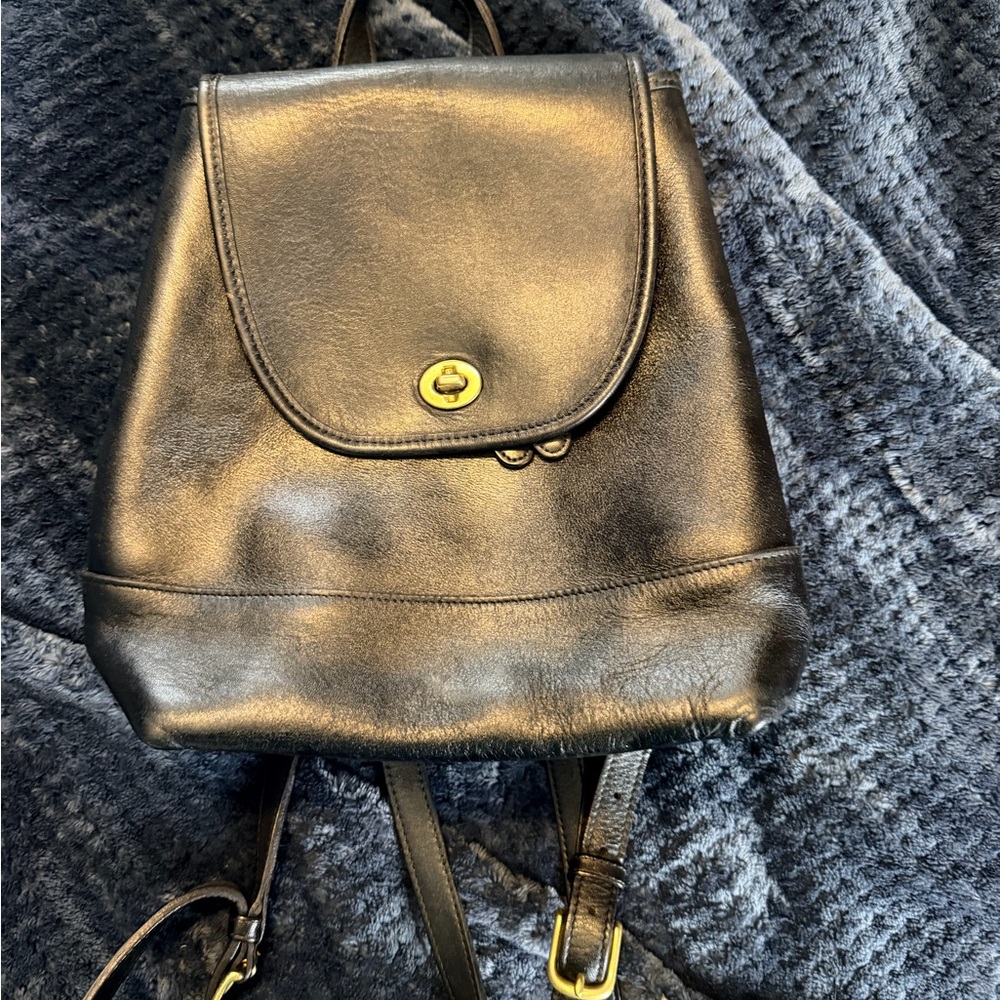 Vintage Coach Black Leather Backpack